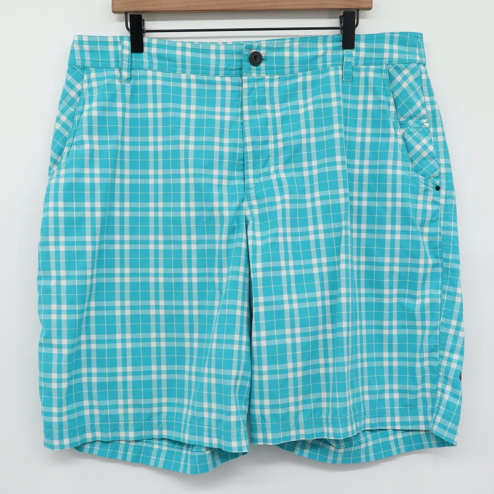 Lululemon Sz 40 Men's Commission Golf Shorts Teal Blue Plaid Sports